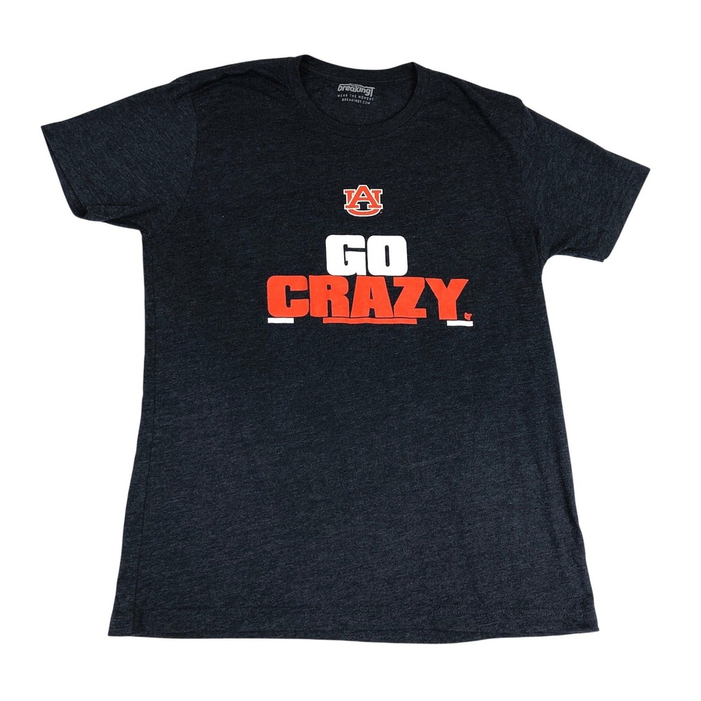 BreakingT Auburn Tigers Go Crazy Heathered Navy Blue Graphic T-Shirt Mens Medium